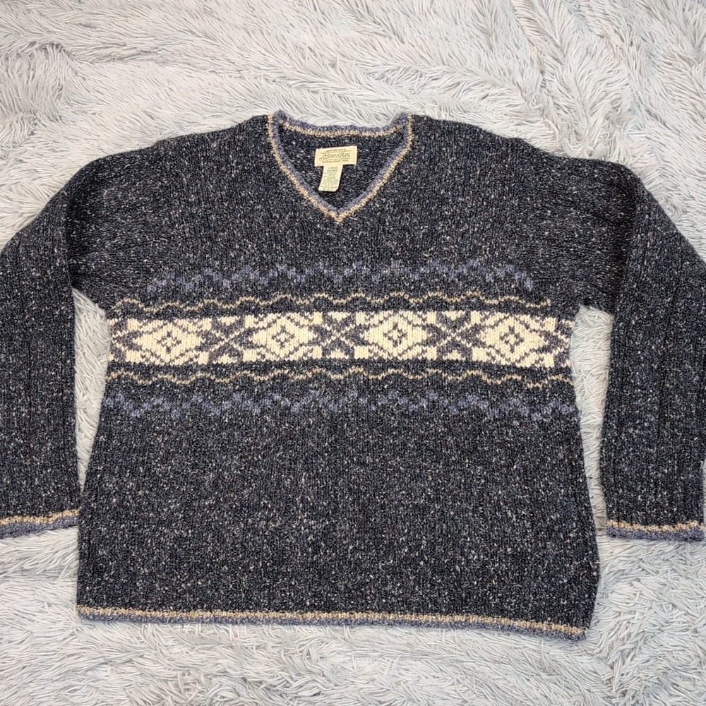 Vintage St. John's Bay Sweater Womens L Blue Wool Blend‎ Holiday Christmas